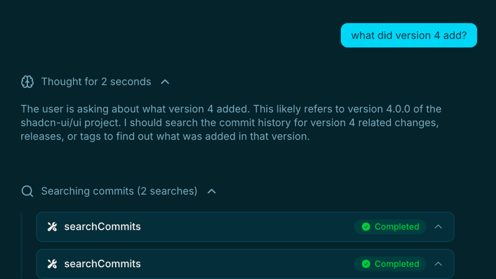 Screenshot of AI chat agent feature