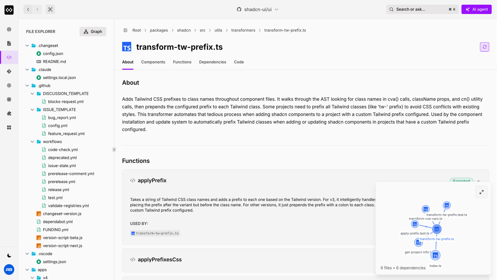 Screenshot of AI-powered code analysis feature